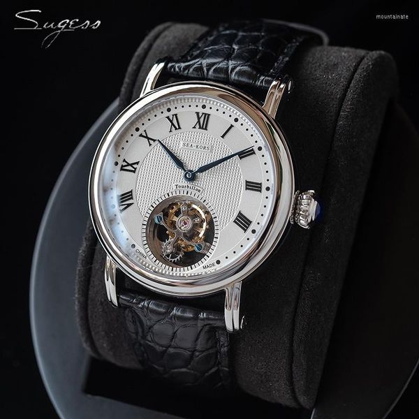 Avanços de pulso Sugess Luxo Top Tourbillon Real Tourbillon Mechanical for Men Sapphire Seagull Movement St8000 Man Watches Moda