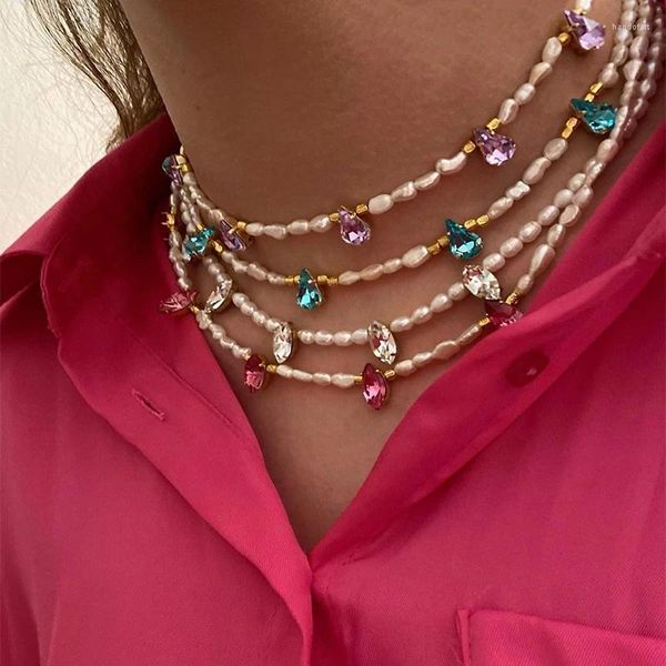 Girocollo squisita collana di perle d'acqua dolce naturali in vetro eleganti gioielli fatti a mano in cristallo per regalo