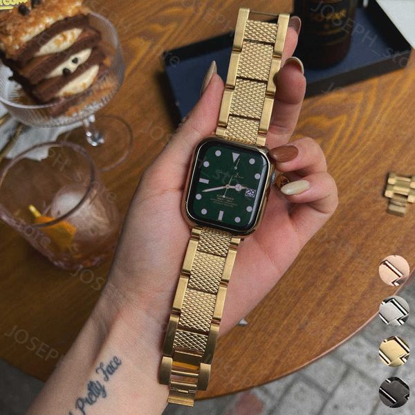 Outros acessórios de moda Banda de ouro de metal de luxo para séries de relógios Apple 38/42mm 41/45mm 40/44mm Pulseira de pulso em aço inoxidável para iwatch 7 6 5 SE 4 3 2 J230413