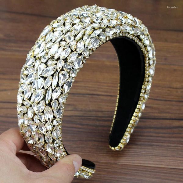 Grampos de cabelo largos esponja de cristal veludo hairbands barroco acolchoado strass headbands acessórios de luxo para casamento feminino
