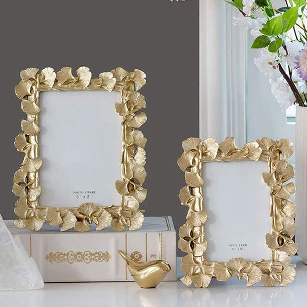 Quadros Criativos Retro Golden Picture Frame American Ginkgo Folha Adequado para Pintura Decorativa 4 Polegada 6 Po 231113