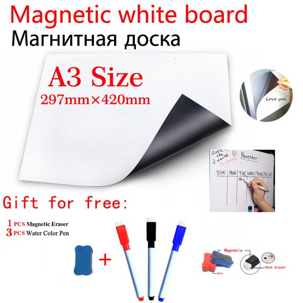 Whiteboards A3 Tamanho Magneto Magneto Branco Placas Branco Adesivo Fridge