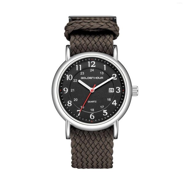 Relógios de pulso minimalista calendário PVD Relógio para homens de aço inoxidável Case de aço genuíno Japão Quartz Movimento Nylon WatchBand Watches