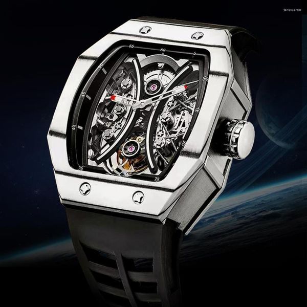 Armbanduhren AESOP RICHA Square Carbon Fibre Lünette Herren Mechanische Flying Tourbillon Watch Skeleton Luminous Clock Watches