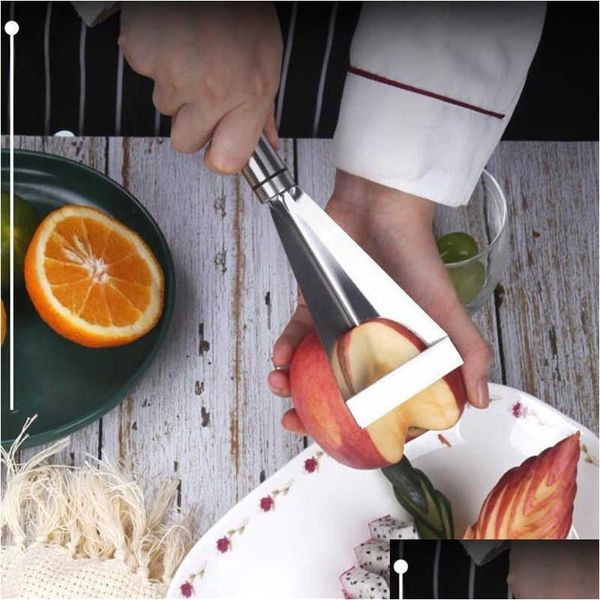 Frutas vegetais ferramentas de aço inoxidável frutas escultura faca triangular forma vegetal slicer prato antiderrapante lâmina cozinha ferramenta drop d ottx7