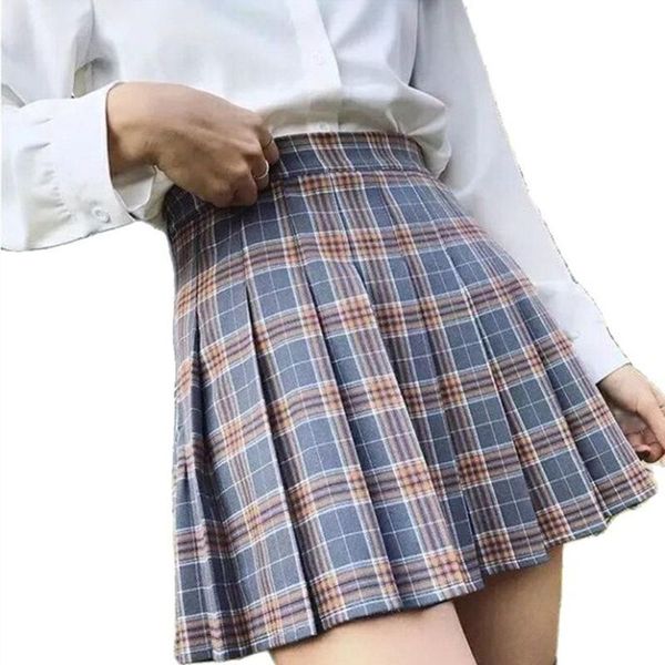 Saias XS-XXL Primavera Summer Summer Autumn Women Student Girl listrado cintura plissada feminina Sweet Mini Dance Plaid Black White Pink Skirtskirts