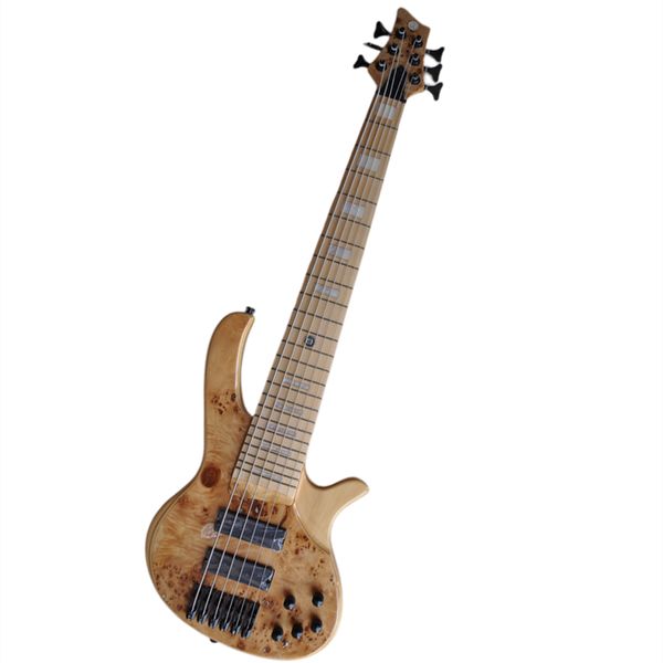 6 Strings Wood Color Natural Bass Guitar com folheado de Burl Ofereça logotipo/cor personalizada