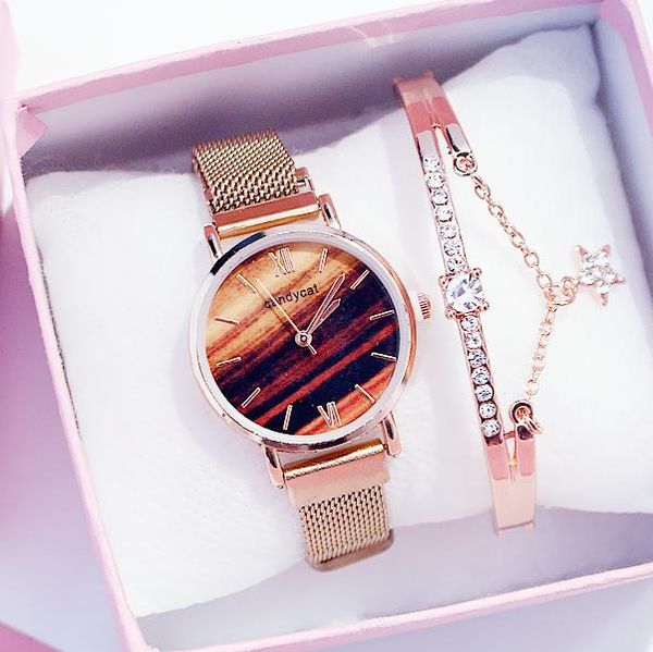 Armbanduhren Luxus Magnet Schnalle Frauen Rose Gold Wasser Bohrer Armband Uhr Set Damen Weibliche Stunde Casual Quarz Reloj MujerArmbanduhren