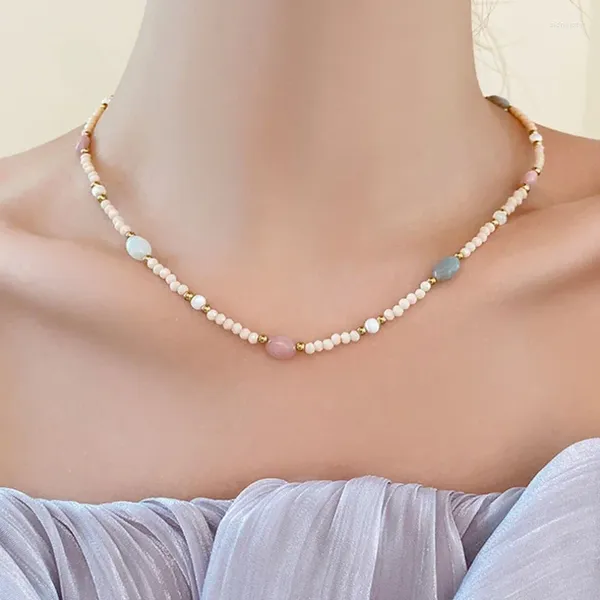 Girocollo Minar Elegante multicolor pietra naturale Shell Strand Collane di perline per le donne Girocolli in rame placcato oro reale 14K all'ingrosso