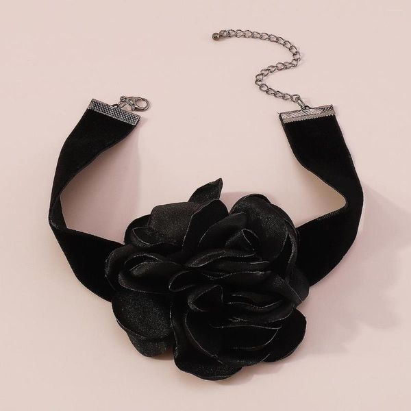 Choker Big Flower Chokers Halskette Large Fashion Damen Black Velvet Ribbon Chocker Elegant Chunky Statement Schmuck