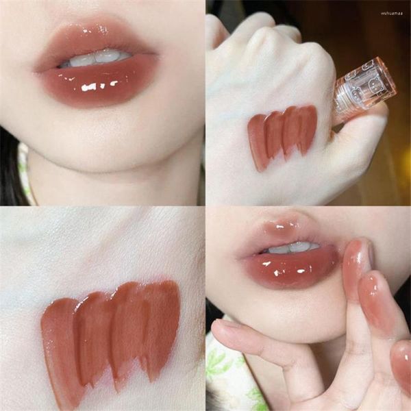 Lip Gloss 3pcs Maquiagem de cristal fofa de longa duração Conjunto de espelho hidratante batom líquido