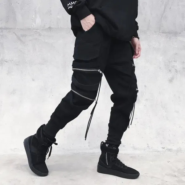 Pantaloni da uomo Cargo Fashion Tasca con cerniera nera Pantaloni Harem Hip Hop Streetwear Pantaloni da jogging casual Pantaloni sportivi da uomo Harajuku