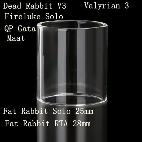 Tubo de vidro normal plano Pyrex de substituição adequado para Hellvape Dead Rabbit V3 Voopoo Maat Fireluke Solo QP Gata Uwell Valyrian 3 Fat Rabbit Solo RTA 28mm DHL