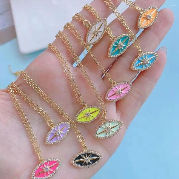 Anhänger Halsketten 5 stücke Bunte Emaille Stern Micro Zirkon Form Charms Gold Farbe Frauen Mädchen Party Halskette Schmuck