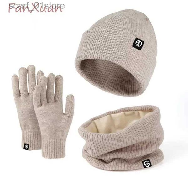 Hüte Schals Sets Frauen Winter Beanie Hut Gs Snood Schal Set 3 stücke Schädel Cs Fleece Gefüttert Halstücher Winter C Snood Gs Set für MännerL231113