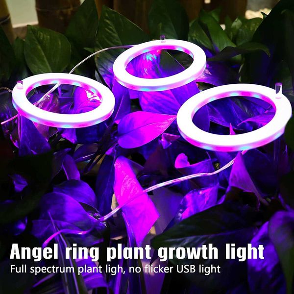 Luzes Grow Angel Ring Plant Grow Light 5V Phytolamp para plantas LED LED Spectrum Lamp for Indoor Flor Greenhouse Pumping Home Flor P230413