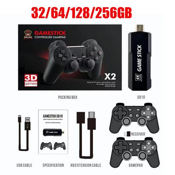 Console per videogiochi portatile M9 HDMI GD10 Doppio controller wireless 4K HD TV Giochi retrò 50 emulatori 256GB 50000 128G 40000 64GB 32G Giochi Stick per PS1 N64 DC Pro