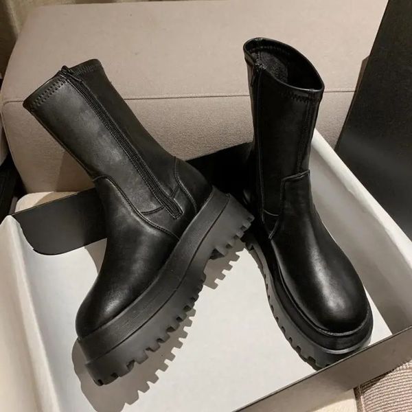 Sapatos de vestido plataforma de moda mulheres combate saltos de inverno qualidade longa coxa alta botas zíper joelho botas altas para meninas mujer 40 231113