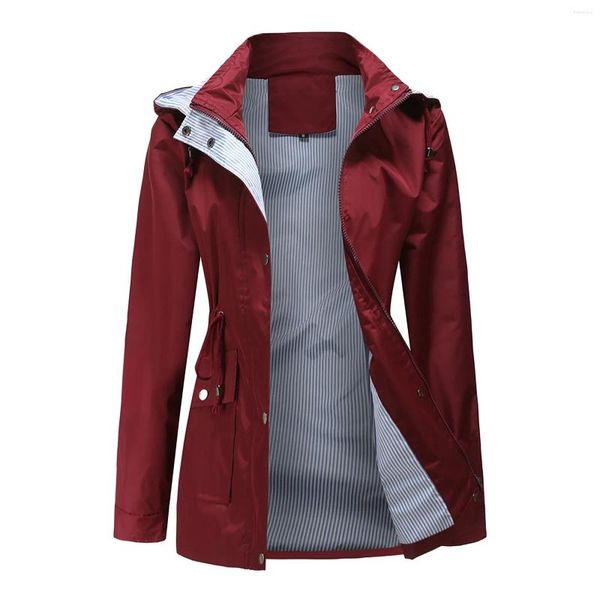 Damenjacken, einfarbig, Outdoor-Windjacke mit Kapuze, winddichte Jacke, abnehmbarer Hut, 90er-Jahre-Regenbraun für Damen