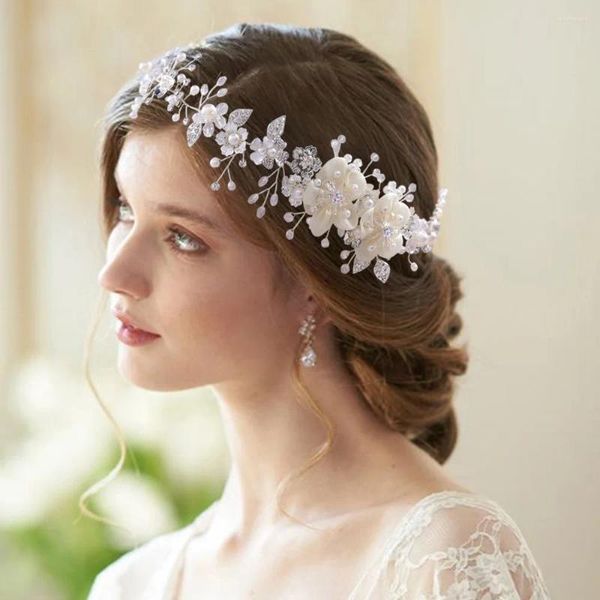 Saç klipsleri kristal kafa bantları düğün aksesuarları el yapımı çiçek incisi rhinestone başlık süsleme baş parçası kızlar için