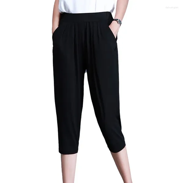 Pantaloni da donna Taglie forti 5Xl 6XL 7Xl 8xl Lunghezza polpaccio Pantaloni estivi Donna Morbida seta elasticizzata Pantaloni Harem in vita elastica Capri Donna