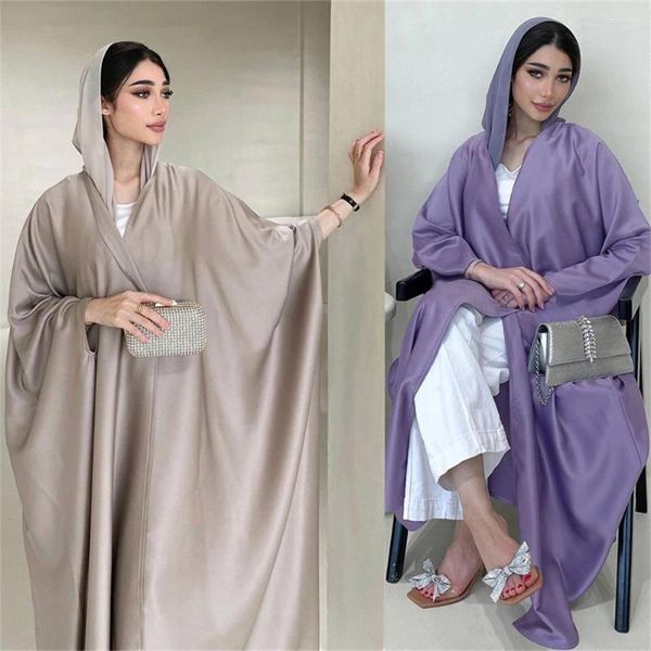 Etnik Giyim İpek Saten Açık Abaya Harksian Müslüman Kadın Kimono Yarasa Kılı