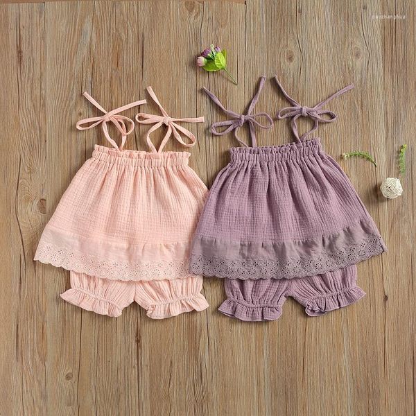 Set di abbigliamento 0-24M Cute Born Baby Girl Cinturino in tinta unita Canotte Pantaloncini Bloomers 2PCS Abiti Set di vestiti estivi