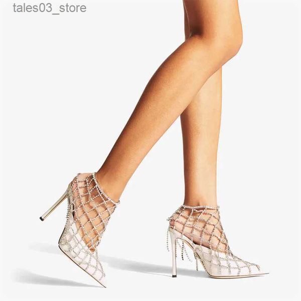 Cavigliere Stonefans Mesh Tacco alto Cavigliera Bracciale Nappa Gioielli per le donne Catena di cristallo di lusso Piede Nuovi sandali estivi Accessori Flash Q231113