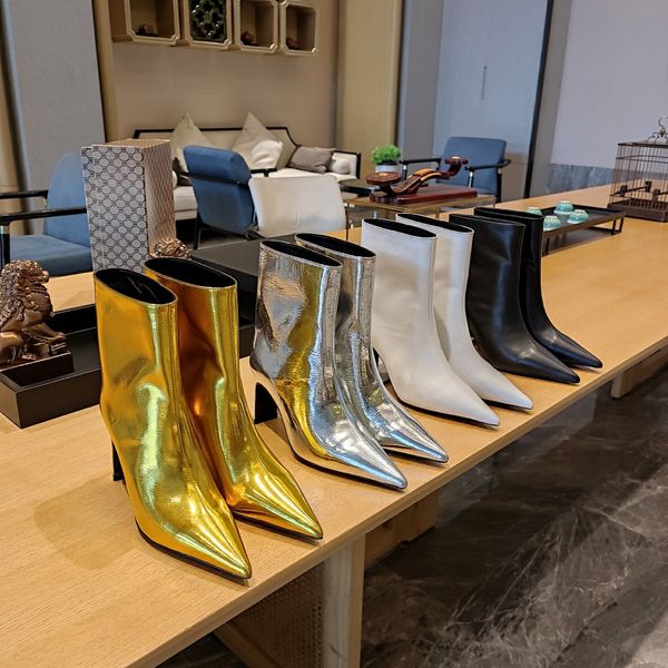 Neue hochwertige Echtleder-Knöchel für spitze Zehen, Blockabsatz, kurze Winter-Mode, Landebahn, Party, Designer-Stiefel für Damen