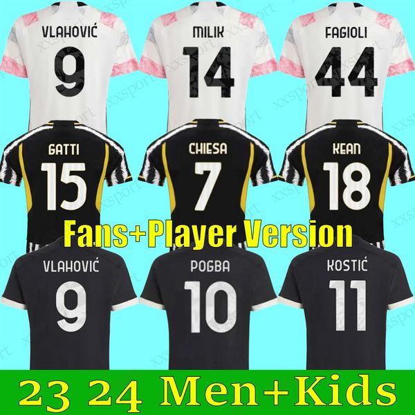 23 24 Maglie di calcio Chiesa Vlahovic Milik di Mariakean Pogba Bremer Danilo Locatelli Rabiot All Away Shirt Fals Fans Player Kits Kits Uniforms