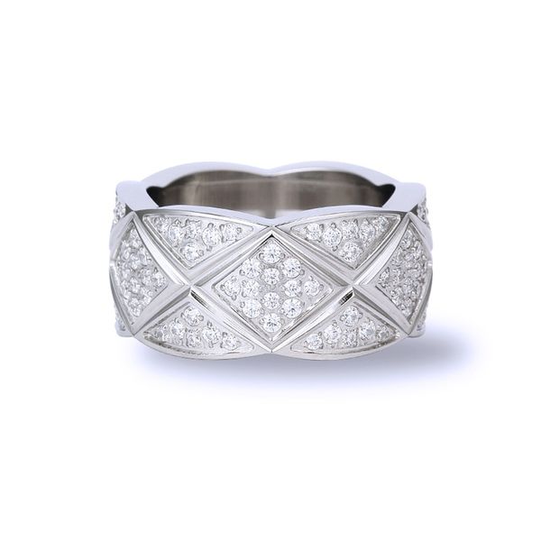 Love Anings Womens Mens Designer Ring Jewelry Band Steel Titanium com Diamonds Casual Fashion Classic Gold Silver Rose Opcional Tamanho 6-10