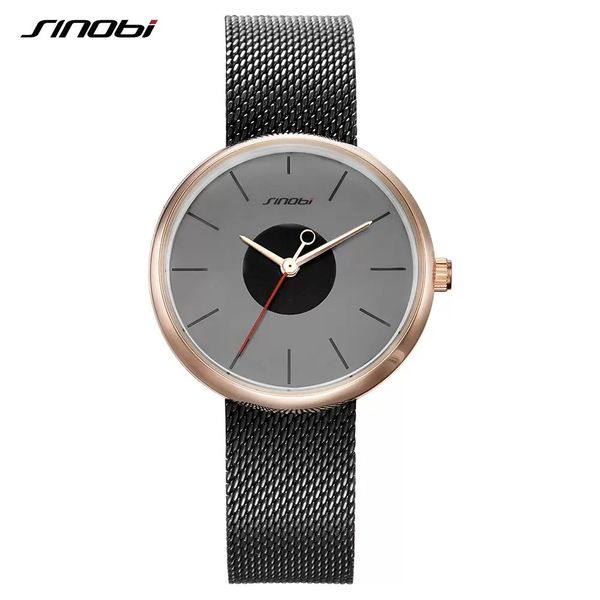 2023 SINOBI Marke Top Luxus Ultradünne Damenuhren Casual Sliver Quarz Armbanduhren Kreative Mesh Strap Watch Montre Femme Relojes