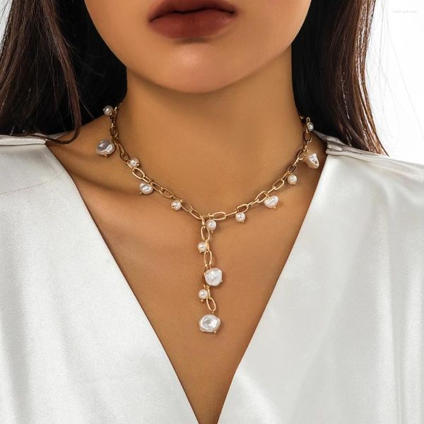 Anhänger Halsketten Vintage Unregelmäßige Imitation Perle Brust Choker Halskette Frauen Mi Braut Goth Sexy Schlüsselbein Kette Y2K Schmuck Zubehör