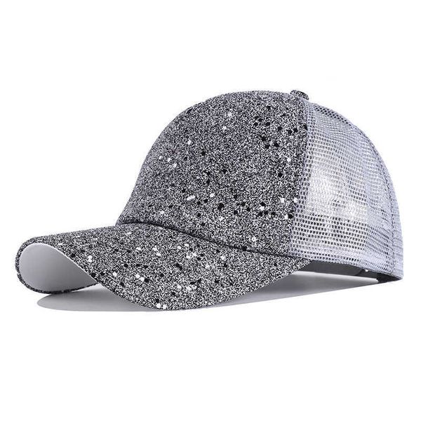 Cappellini da baseball Glitter Coda di cavallo Cappello a rete Uomo Donna Baseball C Regolabile Paillettes femminili Shine Sport Danza Estate Sun Bun Cs Cappelli da esterno