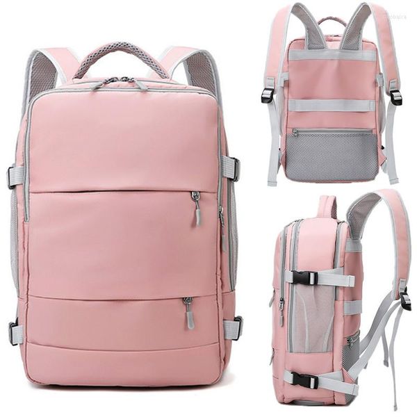 Bolsas escolares mulheres viajam de mochila repelente de água anti-roubo saco casual casual com bagagem por porta de carregamento USB rosa