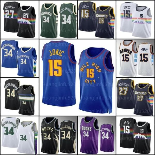 Houston''Rocket''Giannis 34 Antetokounmpo Milwauk Buck Jersey Denvers Nugget Jersey Nikola Jamal Murray Jokic Masculino Preto 27 15 4 Jalen Green