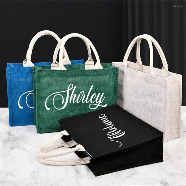 Bolsas de praia personalizadas de embrulho de presente com nome de juta feminina Bachelorette Party Favor Favor