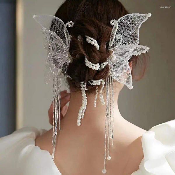 Grampos de cabelo coreano borboleta pérola hairpin conjunto fada noiva vestido de casamento acessórios para mulheres tiaras y tocados novias