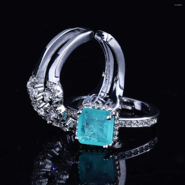 Anelli a grappolo Anello in argento sterling 925 con zaffiro blu per le donne Gioielli autentici Anelli De Bizuteria Set da sposa Fidanzamento Anel Box