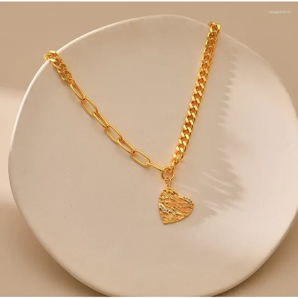 Girocollo CCGOOD Ciondolo a cuore per donna Regalo Collana di catene piatte color oro 18 carati di alta qualità Gioielli Hiphop