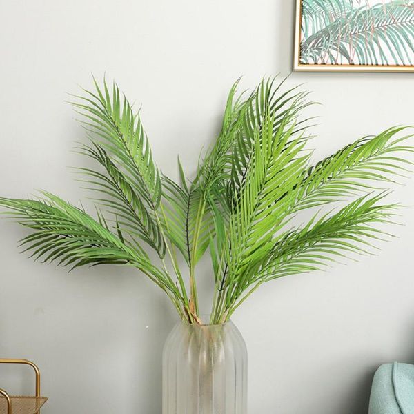 Flores decorativas verdes de palmeira artificial folhas plásticas galhos de plantas de folhas para casa de casamentos de decoração de casamento acessórios de escritório