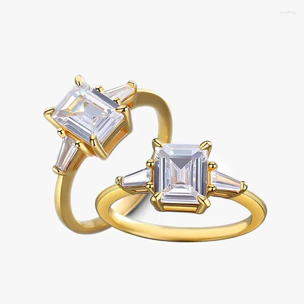 Anelli a grappolo DIMINGKE 5x7MM Anello in moissanite con taglio smeraldo con certificato GRA S925 Argento placcato oro Gioielli premium Regalo di fidanzamento per donna