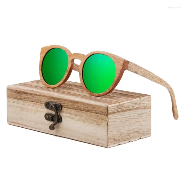 Sonnenbrille BerWer Holz Marke Designer Braun Holz Stil Runde Sonnenbrille Gafas Oculos Masculino