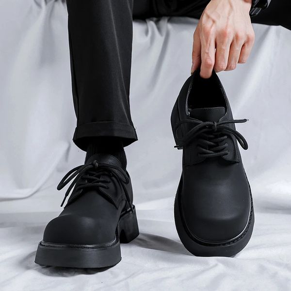 Elbise Ayakkabı Orijinal Tasarım Klasik İş Sıradan Deri Siyah Dantel Yukarı Erkekler Hombre Günlük Yükseklik Artan Ayakkabılar Lüks 231113