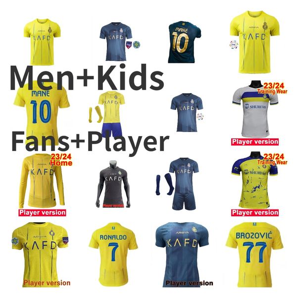 Al Nassr FC Camisas de futebol Ronaldo 2023 2024 Martinez 23 24 CR7 Gonzalo Talisca Ghislain Konan Vincent Aboubakar MANE camisa de futebol Al-Nassr FC KIDS MULHER fãs palyer