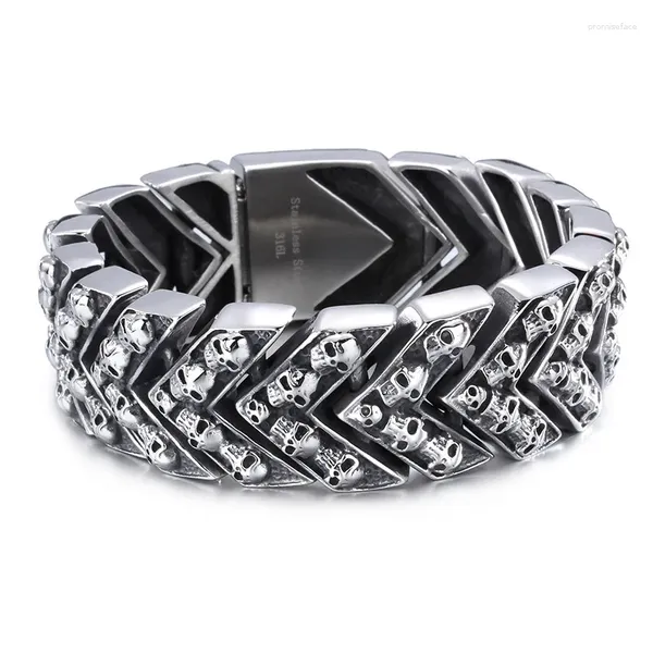 Charme Pulseiras Moda Punk Esqueleto Cadeia Pulseira Titânio Aço Homens Retro Cor Preto Fantasma Crânio Largo 25mm V Relógio Jóias