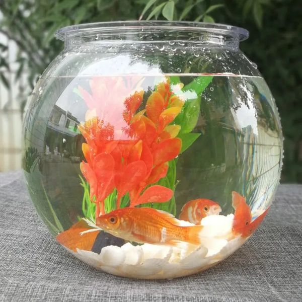 Aquários Goldfish tigela desktop aquário de plástico transparente redondo tanque de tartaruga acrílico tanque de peixes verde planta pote 231113
