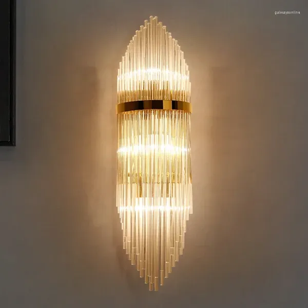 Lâmpada de parede Nordic Modern Light Luxo Cristal Led Fundo de Aço Inoxidável Interior Decoração de Casa Quarto Corredor Escada