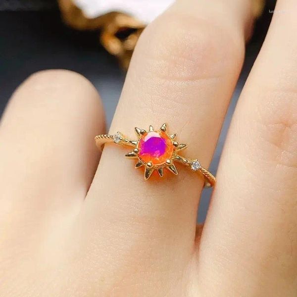 Cluster-Ringe Vintage Opal Ring 925 Sterling Silber natürliche orange Sonne zierlich für Frauen Geschenk