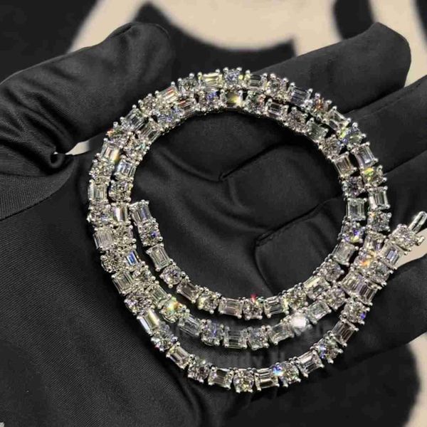 2024 diamante sier tênis real f corrente colar 5mm moissanite vvs baguette/cor esmeralda esterlina